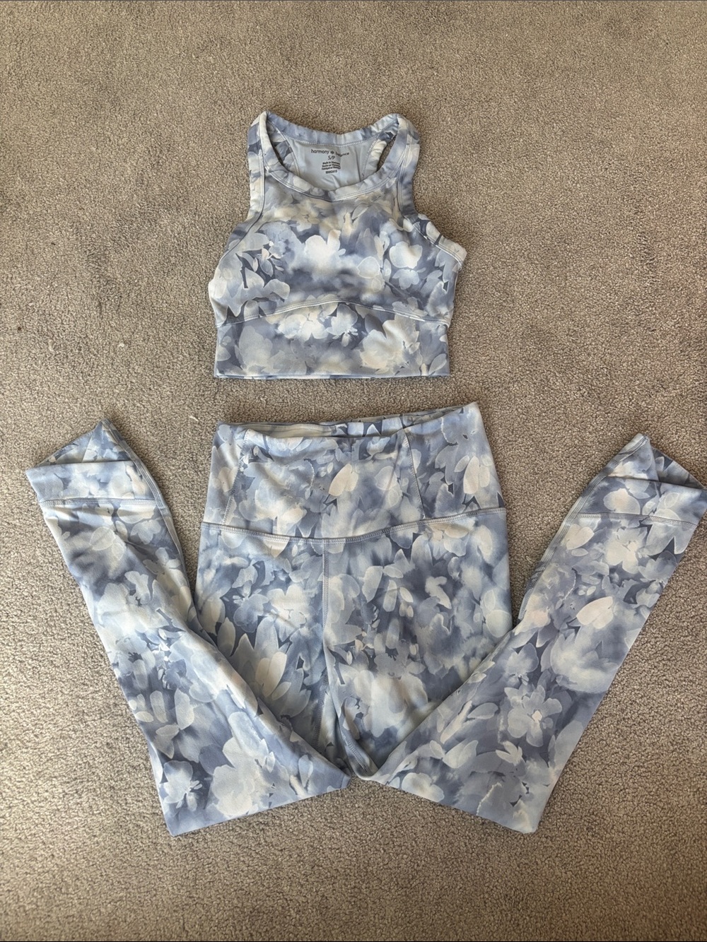 Floral Blue High-Waist Legging & Crop Sports Set